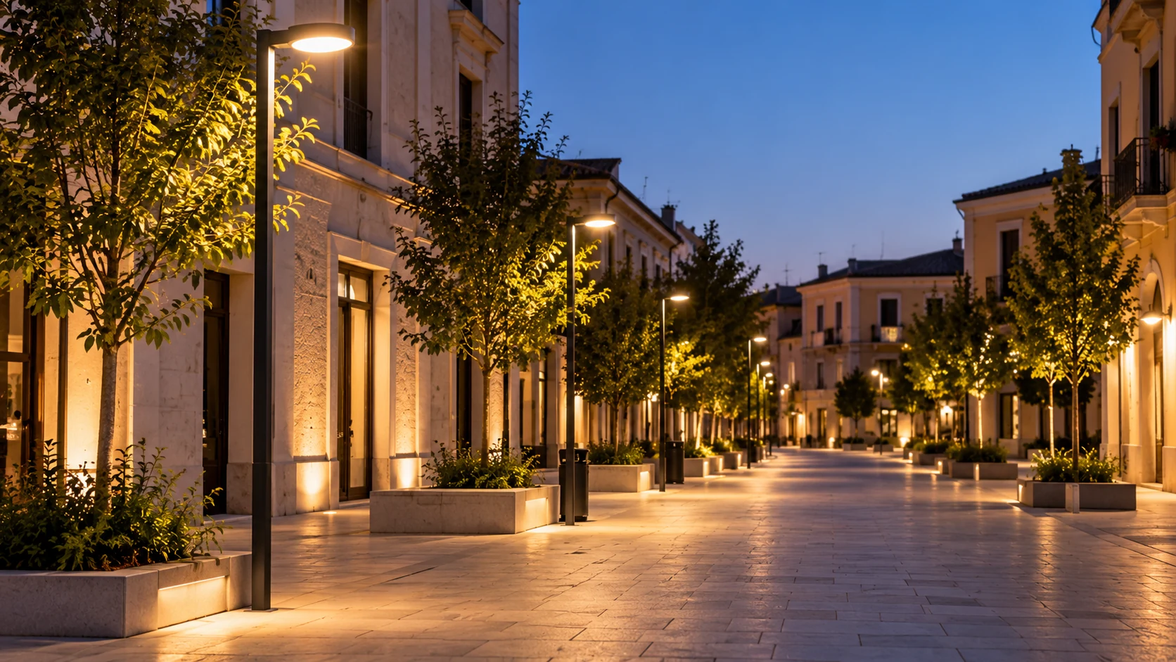 Illuminazione pubblica in un centro urbano